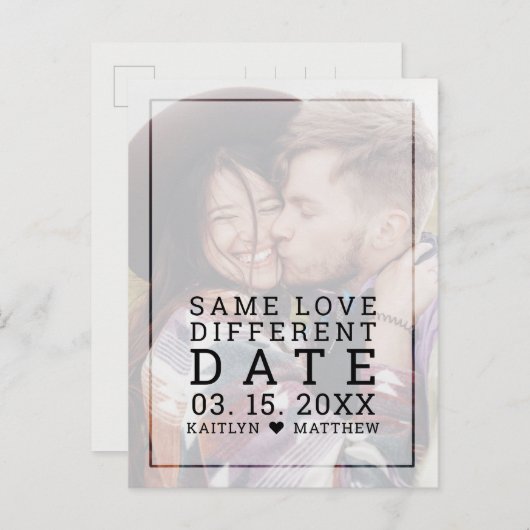 Zelfde liefde verschillende datum vervaagd foto ty aankondigingskaart (Voorkant / Achterkant)