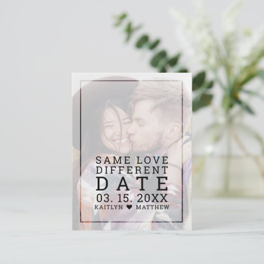 Zelfde liefde verschillende datum vervaagd foto ty aankondigingskaart (Staand voorkant)