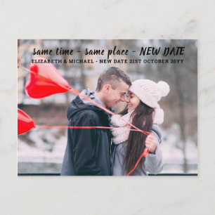 Zelfde plaats NIEUWE DATUM BUDGET Foto bruiloft Briefkaart