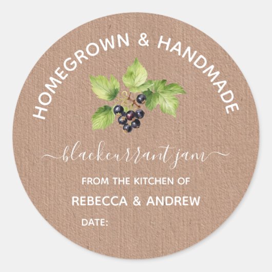 Zelfgekweekt & Handgemaakt Blackcurrant Jam Kraft  Ronde Sticker (Voorkant)