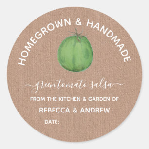 Zelfgekweekte & Handgemaakte Groene Tomaten Salsa Ronde Sticker