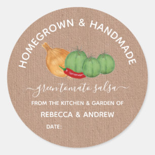 Zelfgekweekte & Handgemaakte Groene Tomaten Salsa Ronde Sticker