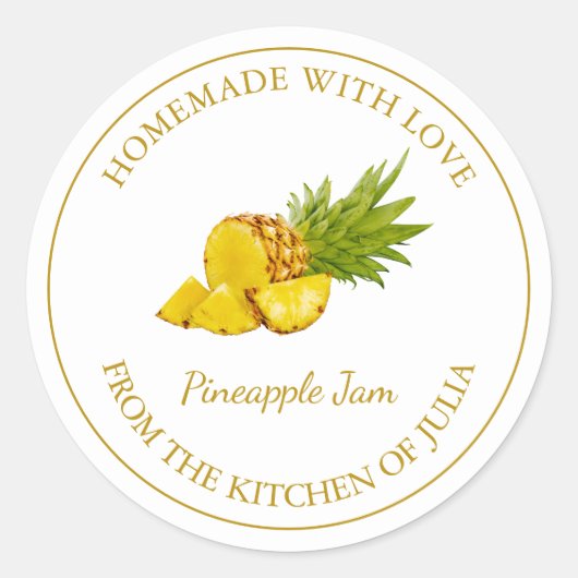 Zelfgemaakt ananas jam label | Wit (Voorkant)