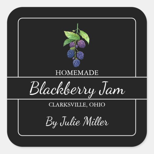 Zelfgemaakt BlackBerry Jam Square Label Zwart (Voorkant)