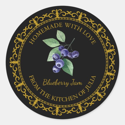  Zelfgemaakt Blueberry Jam Label L Zwart (Voorkant)