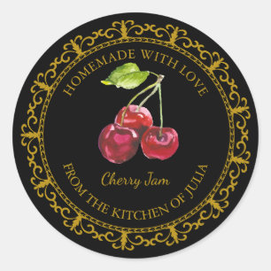Zelfgemaakt Cherry Jam Label L Zwart