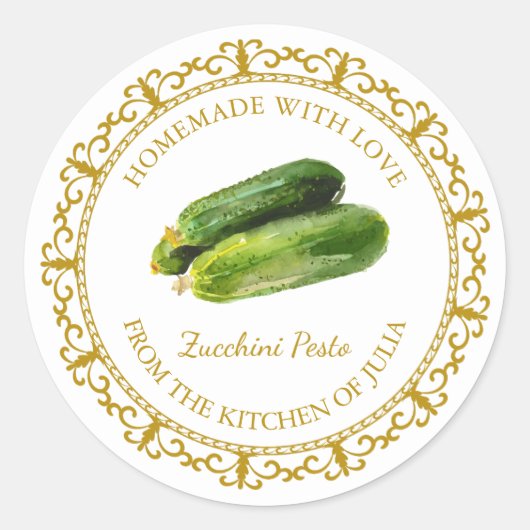Zelfgemaakt courgette pesto label l wit (Voorkant)