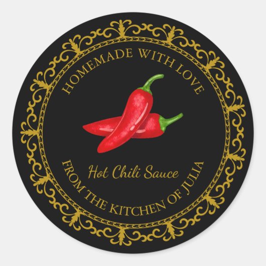  Zelfgemaakt Hot Chili Sauce Label L Zwart (Voorkant)