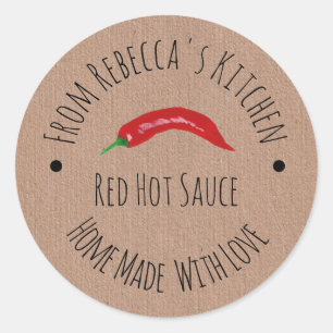Zelfgemaakt met Liefde Kraft Papier Hot Sauce La Ronde Sticker