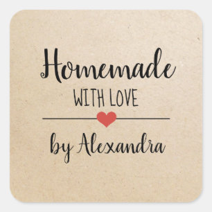 Zelfgemaakt met liefde kraft script custom classic vierkante sticker