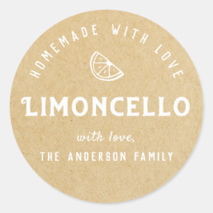 Zelfgemaakt met Liefde Limoncello Modern Kraft Ronde Sticker