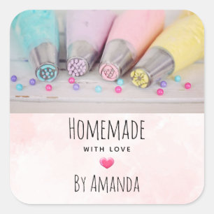 Zelfgemaakt met Love Pastel Cake Decorating Tools Vierkante Sticker