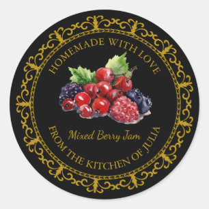  Zelfgemaakt Mixed Berry Jam Label L Zwart
