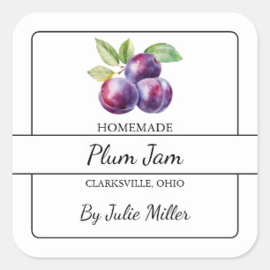 Zelfgemaakt Plum Jam Square Label