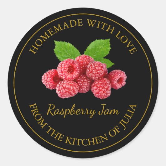 Zelfgemaakt Raspberry Jam Label | Zwart (Voorkant)