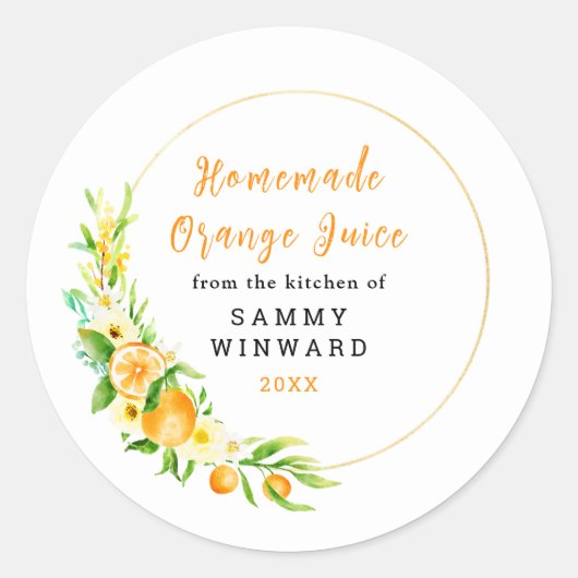 Zelfgemaakt Sinaasappelsap Inmaaklabel Ronde Sticker (Voorkant)