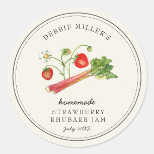 Zelfgemaakte aardbei rabarberjam pot ronde sticker