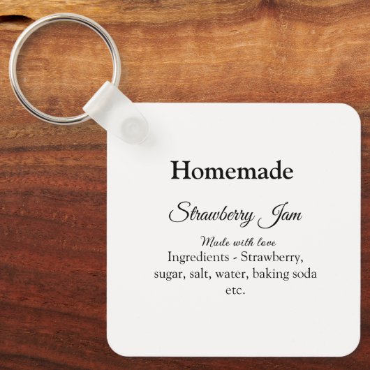 Zelfgemaakte aardbeienjam gemaakt met liefde en te sleutelhanger (Voorkant)