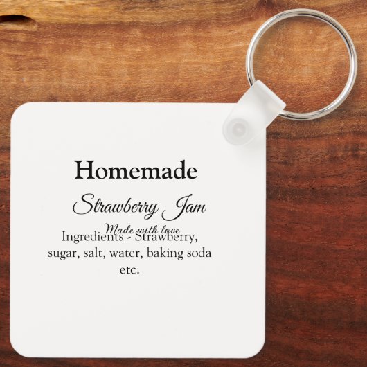 Zelfgemaakte aardbeienjam gemaakt met liefde en te sleutelhanger (Achterkant)