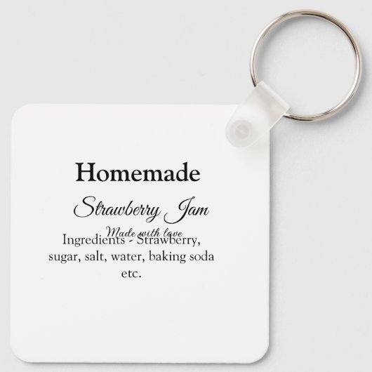 Zelfgemaakte aardbeienjam gemaakt met liefde en te sleutelhanger (Achterkant)