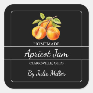 Zelfgemaakte Abrikoos Jam Square Label Zwart