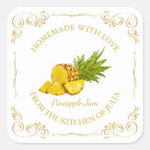  Zelfgemaakte Ananas Jam Square Label