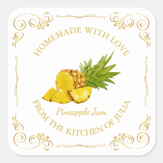 Zelfgemaakte Ananas Jam Square Label (Voorkant)