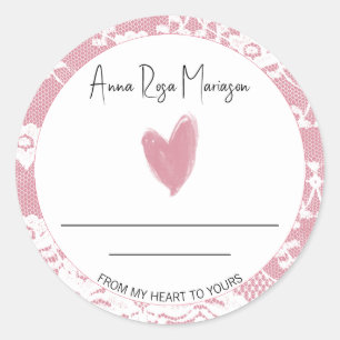 *~Zelfgemaakte AP30 Roze Hart Kant Generiek Ronde Sticker
