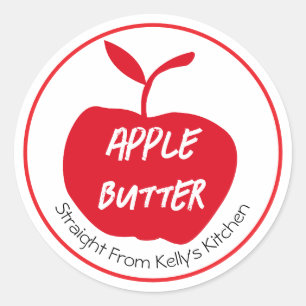 Zelfgemaakte appelboter inblikken met modern etike ronde sticker