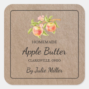 Zelfgemaakte Apple Butter Square Kraft-papieren la Vierkante Sticker