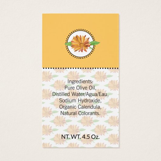 Zelfgemaakte bad & lichaamscalendula-wildebloem ca visitekaartje (Achterkant)
