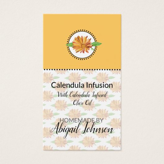 Zelfgemaakte bad & lichaamscalendula-wildebloem ca visitekaartje (Voorkant)