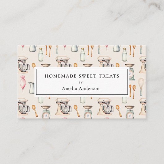 Zelfgemaakte Bakkerijtaart Roze Pastel Keukengerei Visitekaartje (Voorkant)