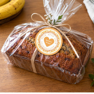 Zelfgemaakte Banaanbrood Gebakken Met Liefde Geel  Ronde Sticker