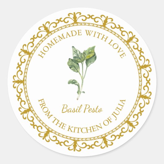 Zelfgemaakte Basil Pesto Label L Wit (Voorkant)