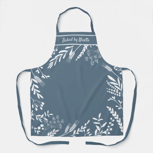 Zelfgemaakte bloemenkrans in blauw Persoonlijk Sch Schort (Voorkant)