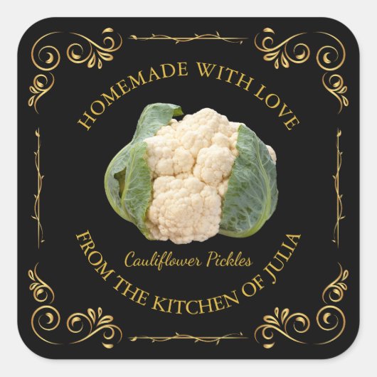 zelfgemaakte bloemkool Pickle Square Label (Voorkant)