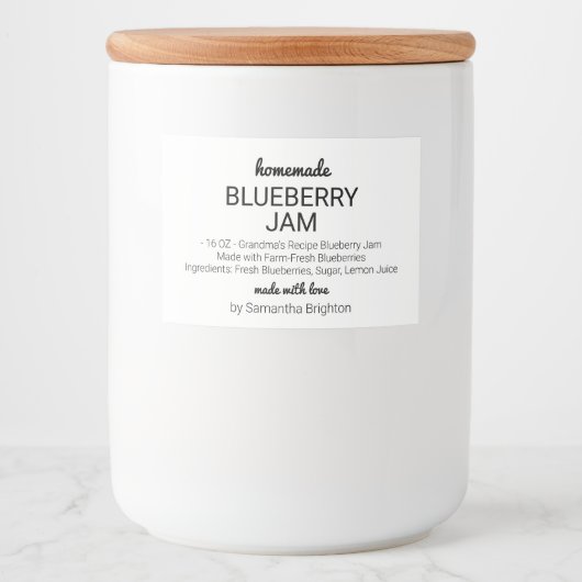 Zelfgemaakte Blueberry Jam Custom Kitchen Pantry Voedselcontainer Etiket (Voorkant)