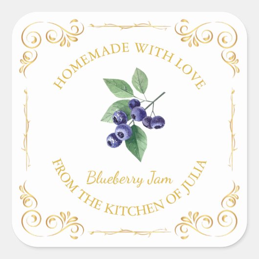  zelfgemaakte Blueberry Jam Square Label (Voorkant)