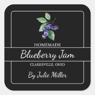 Zelfgemaakte Blueberry Jam Square Label Zwart