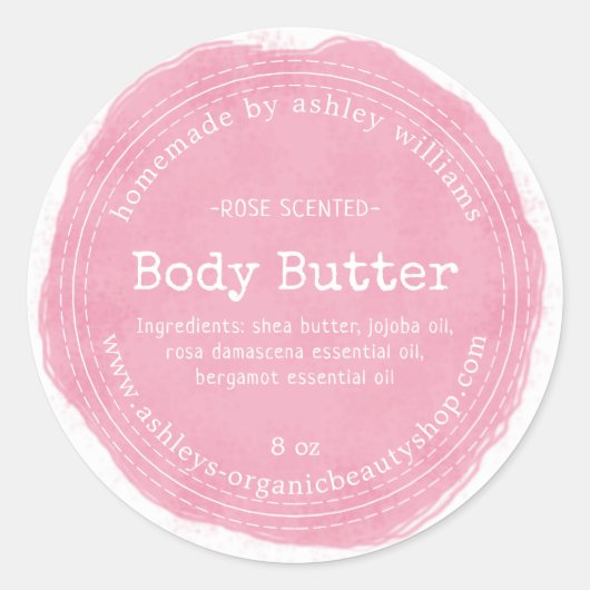 Zelfgemaakte Body Butter Roze Biologisch Zakelijk  Ronde Sticker (Voorkant)