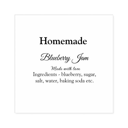 Zelfgemaakte bosbessen jam gemaakt met liefde en t 	rubberstempel (Afrduk)