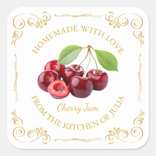 zelfgemaakte Cherry Jam Square Label (Voorkant)