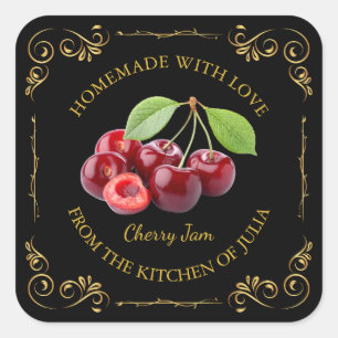 zelfgemaakte Cherry Jam Square Label