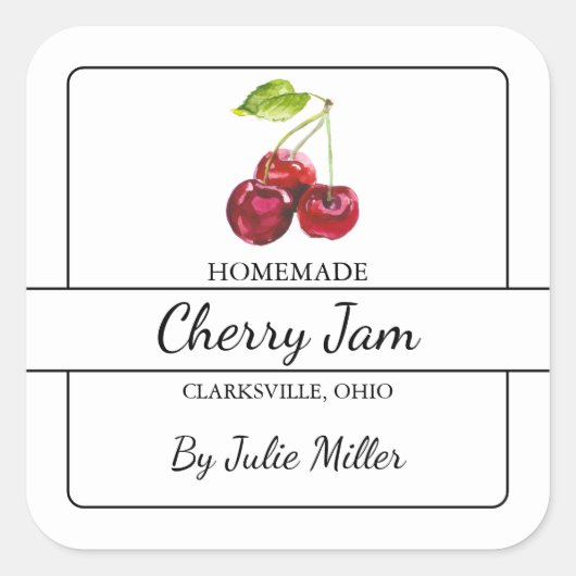 Zelfgemaakte Cherry Jam Square Label (Voorkant)