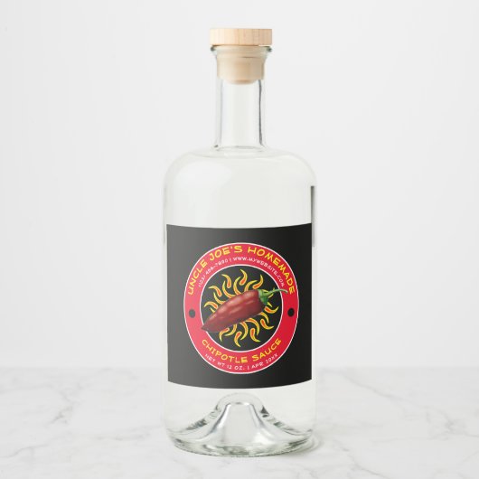 Zelfgemaakte Chipotle Sauce Label Sjabloon Likeurfles Etiket (Voorkant)