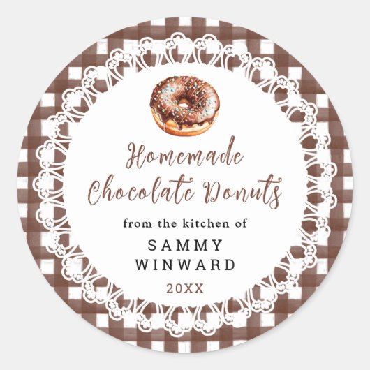 Zelfgemaakte chocolade Donuts Eetlabel Ronde Sticker (Voorkant)