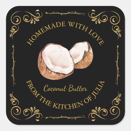 zelfgemaakte Coconut Butter Square Label (Voorkant)