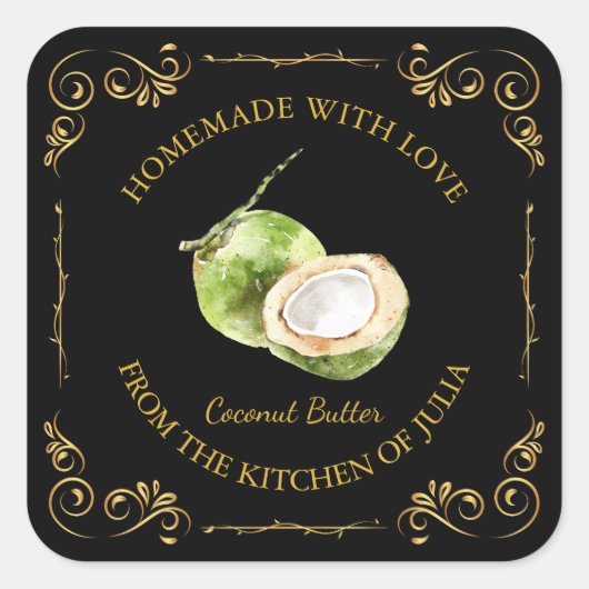  zelfgemaakte Coconut Butter Square Label (Voorkant)