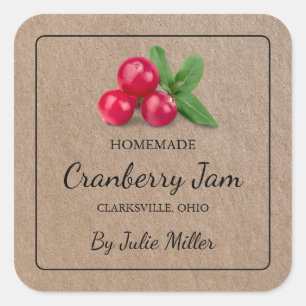 Zelfgemaakte Cranberry Jam Square Kraft-papieren l Vierkante Sticker